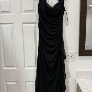 Black Evening Draped Slip Dress